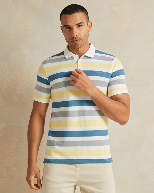 Men Multicolour Striped Polo T-Shirt sold by Redtag