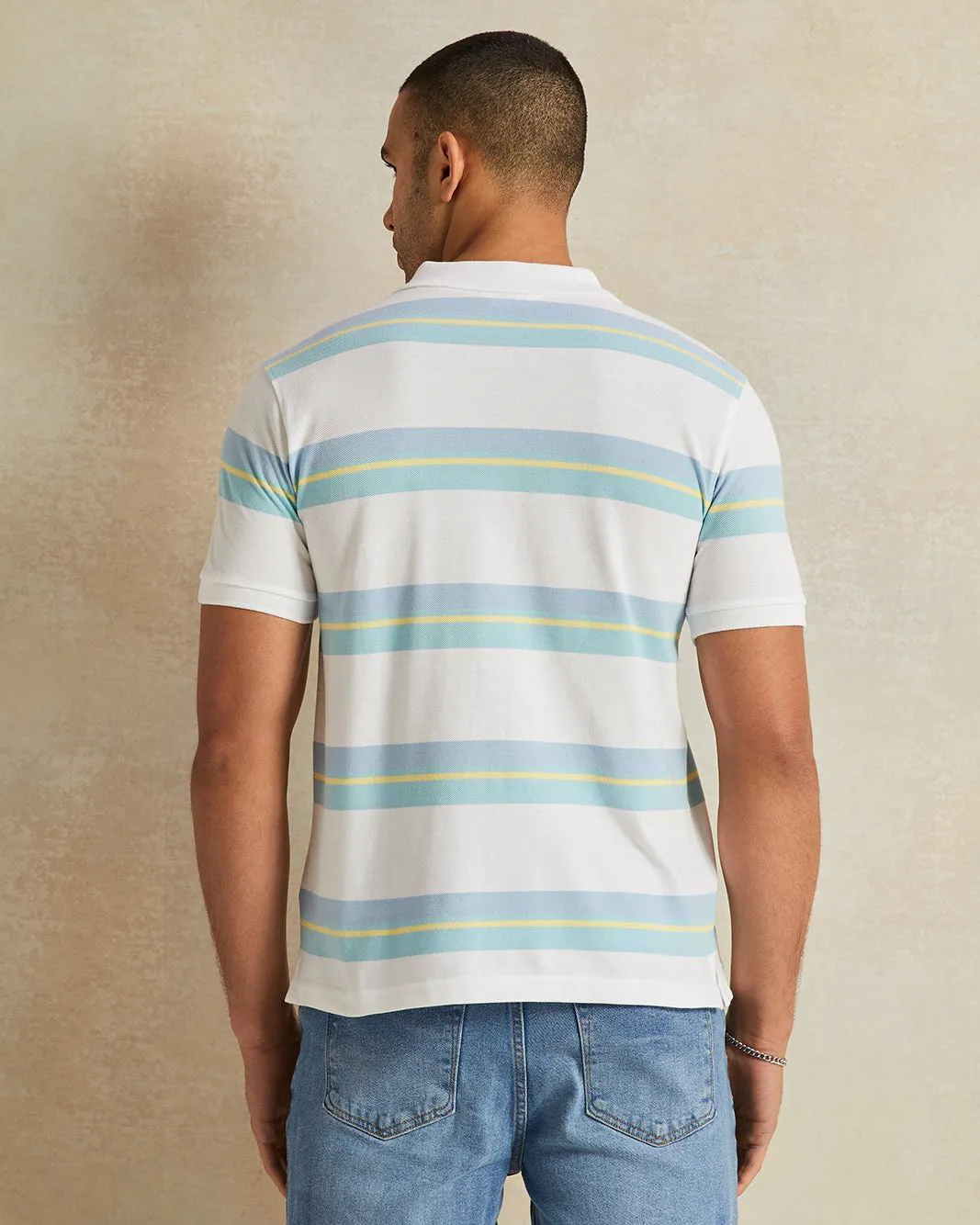 Men White Striped Polo T-Shirt sold by Redtag product image thumbnail 3