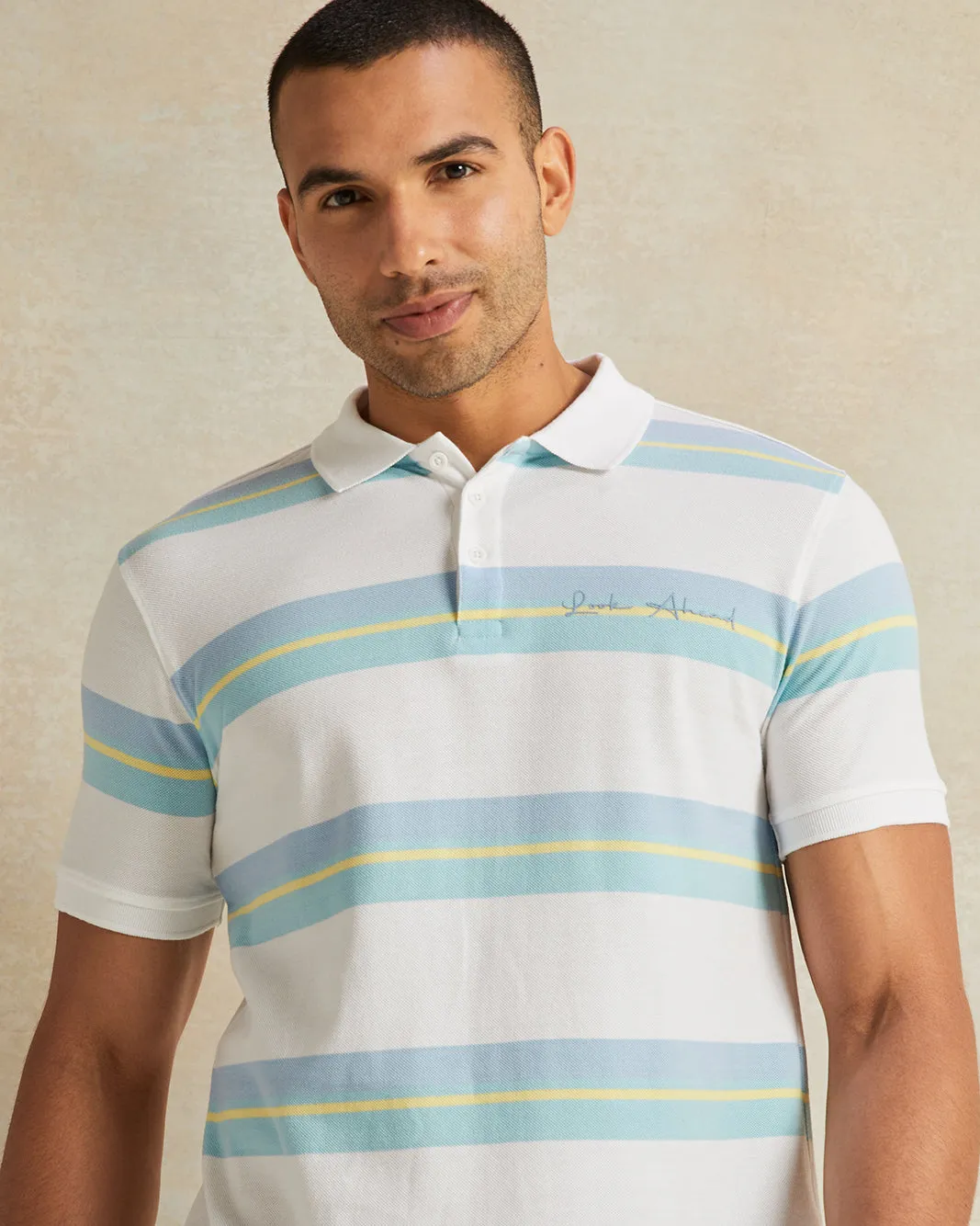 Men White Striped Polo T-Shirt sold by Redtag product image thumbnail 4