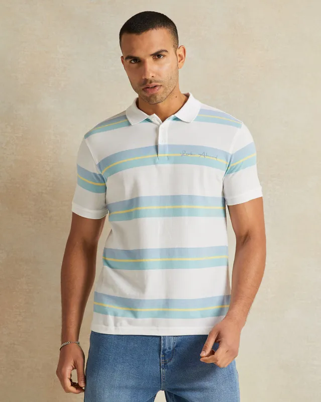 Men White Striped Polo T-Shirt sold by Redtag