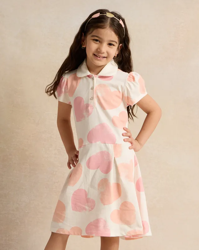 Girls Pink Peterpan Collar Pique Dress sold by Redtag