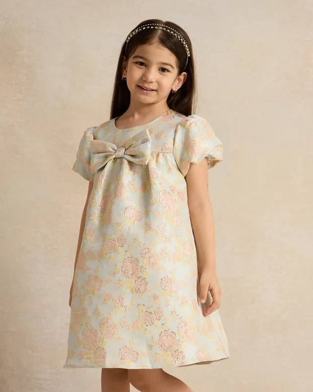 Girls Blue Floral Print Jacquard Dress sold by Redtag