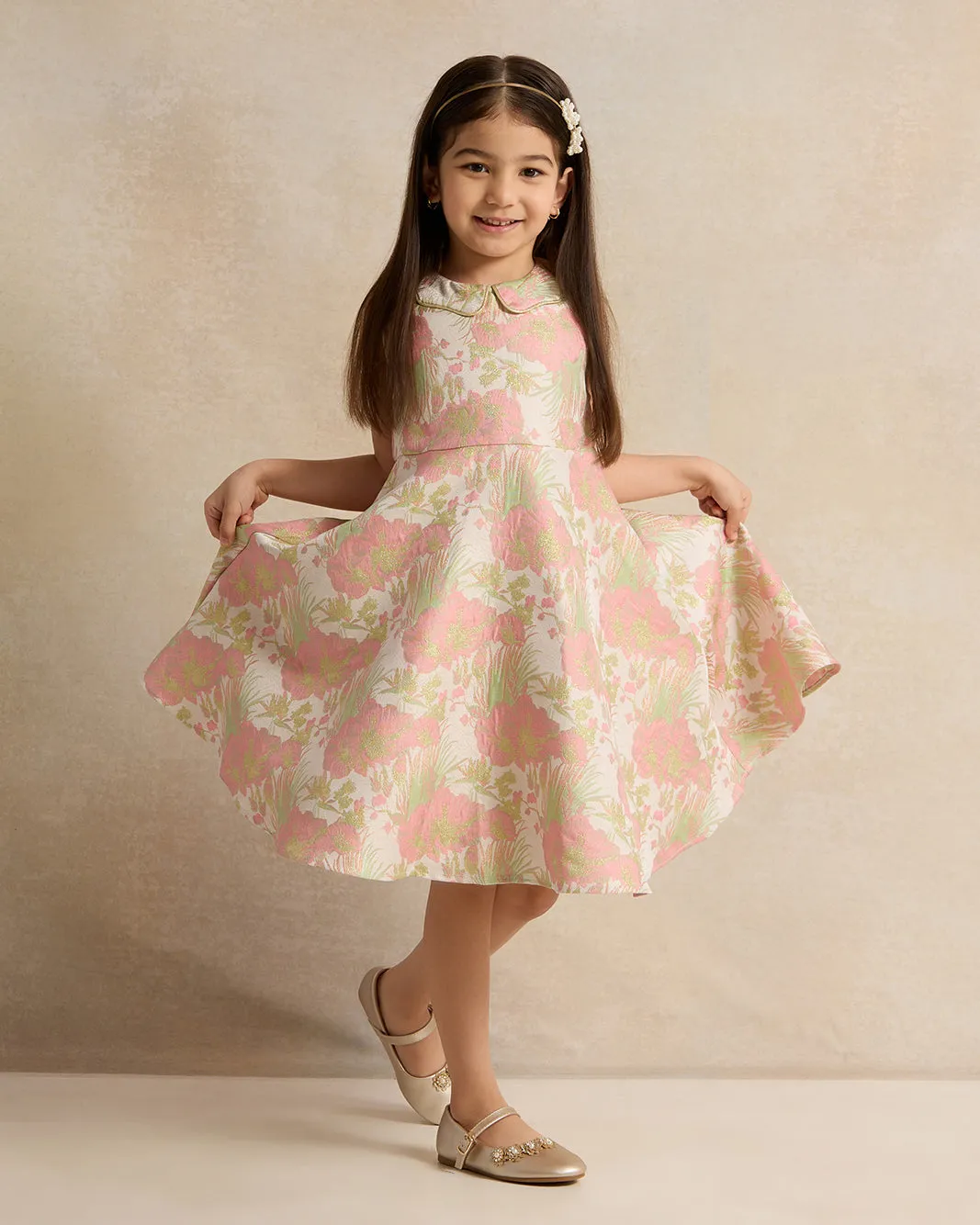 Girls Peterpan Collared Jacquard Dress sold by Redtag