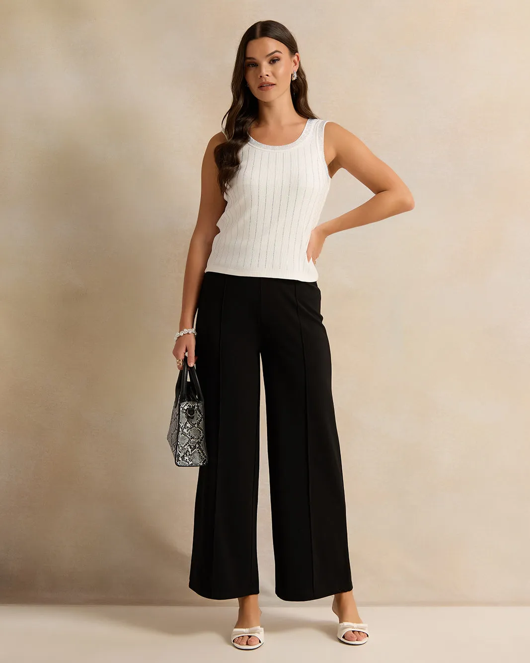 Women Black Plain Wide Leg Trousers sold by Redtag product image thumbnail 2