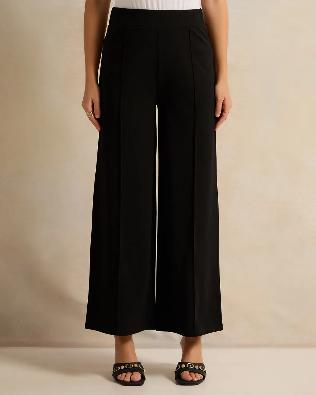 Women Black Plain Wide Leg Trousers sold by Redtag