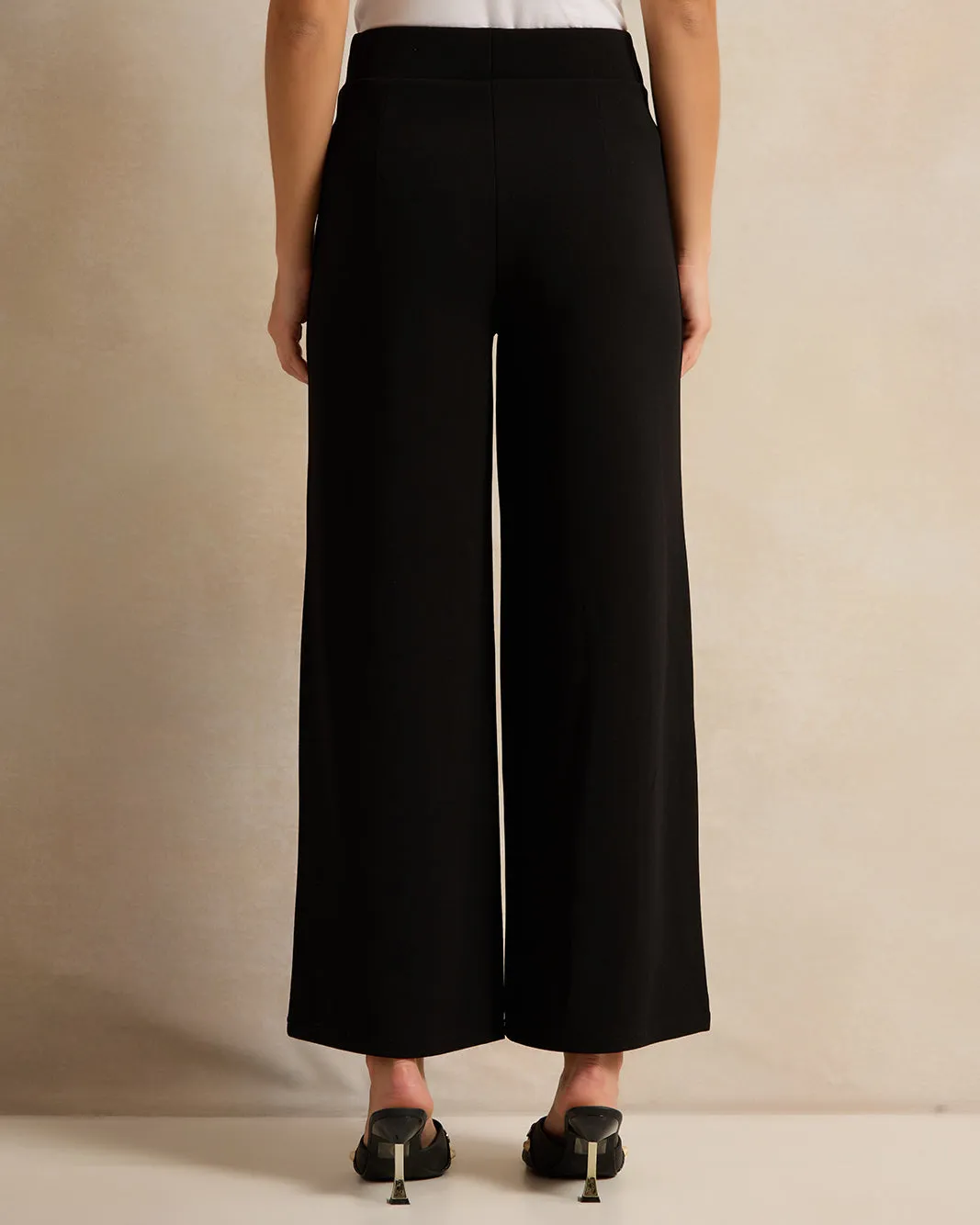 Women Black Plain Wide Leg Trousers sold by Redtag product image thumbnail 3