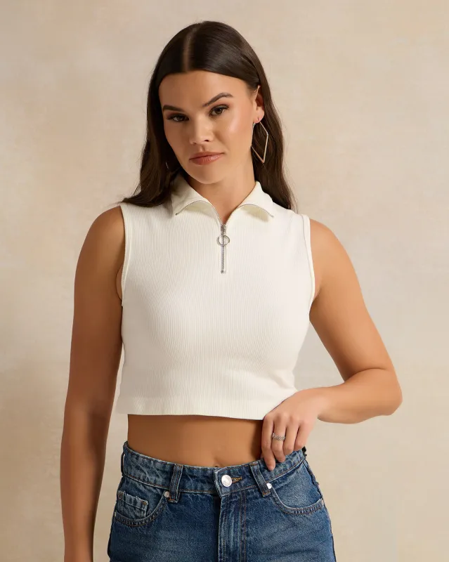 Women White Ribbed Collared T-Shirt sold by Redtag