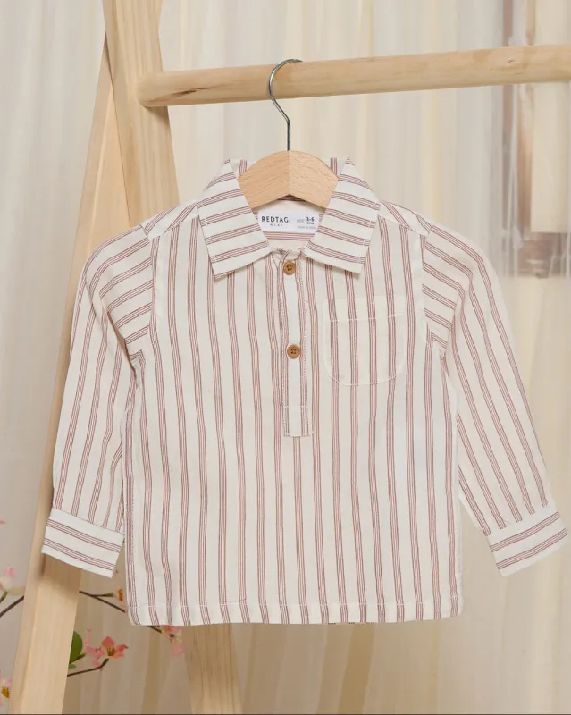 Infant Boys White And Brown Striped Shirt sold by Redtag