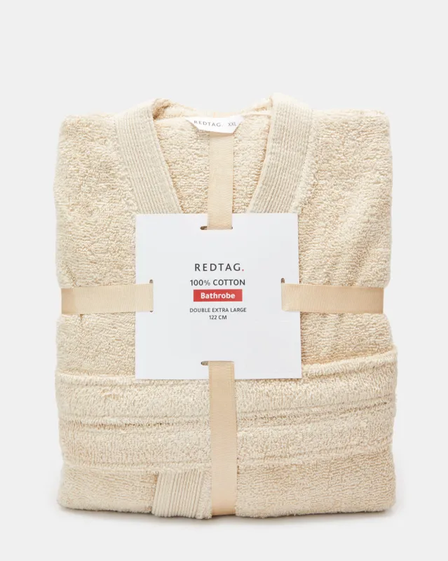 Beige Essence Kimono Bathrobe With Ribbed Border sold by Redtag