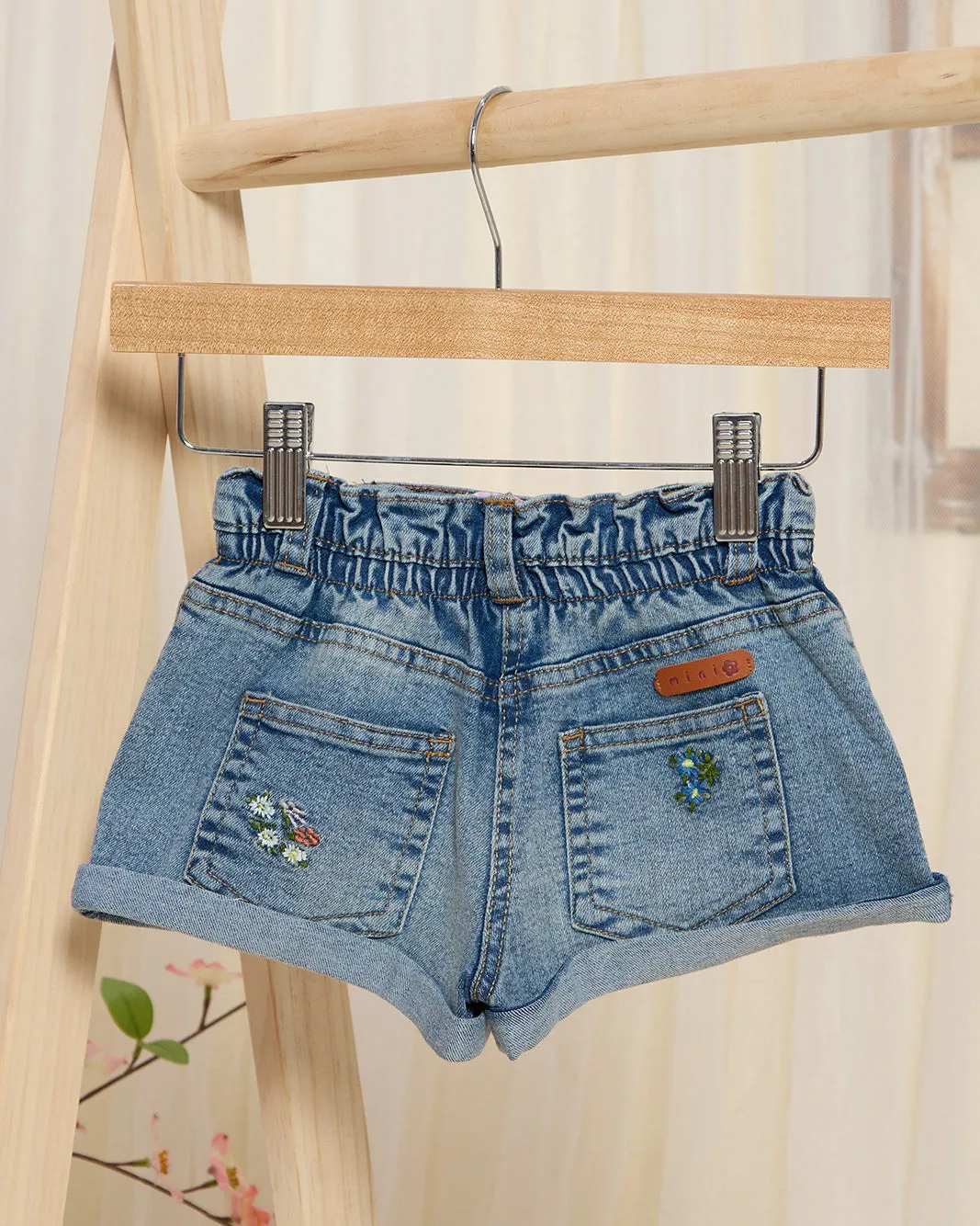 Infant Girls Blue Denim Shorts With Embroidery sold by Redtag product image thumbnail 4