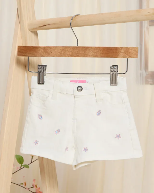 Infant Girls White Shorts With Embroidery sold by Redtag