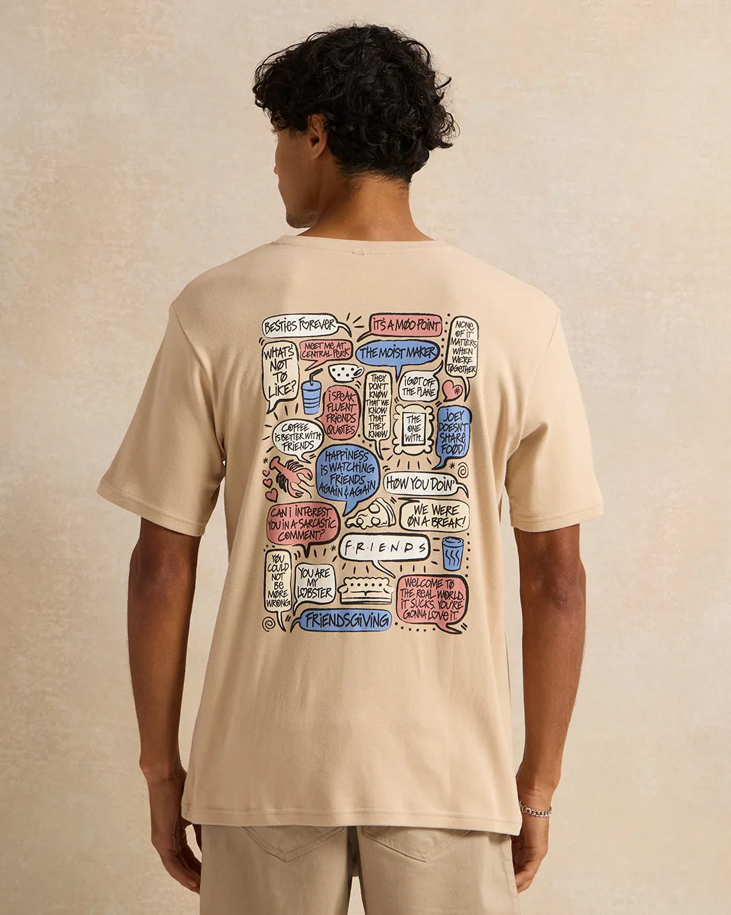 Men Beige Friends Drop Shoulder T-Shirt sold by Redtag product image thumbnail 3