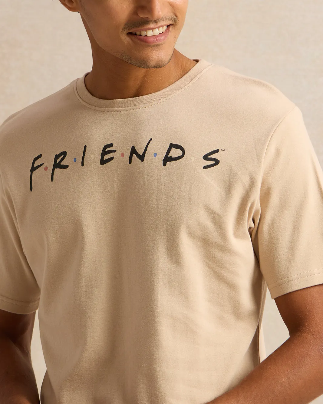 Men Beige Friends Drop Shoulder T-Shirt sold by Redtag product image thumbnail 4