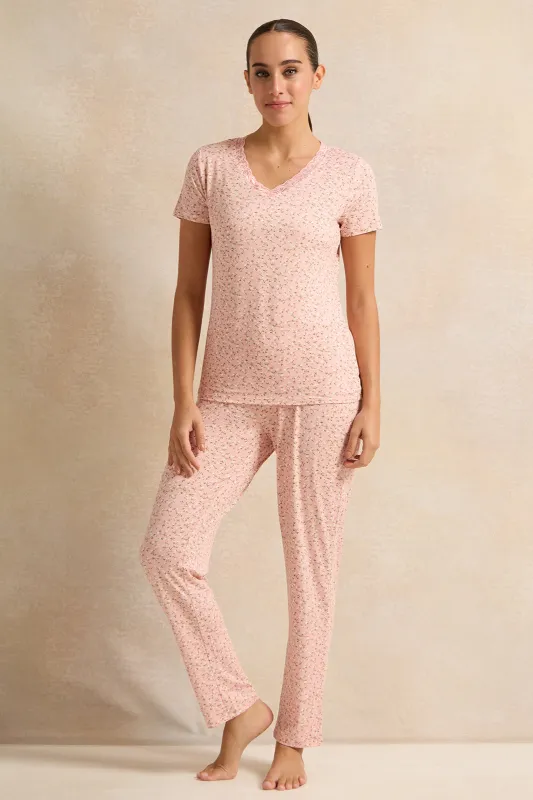 Women Pink Printed Pyjama Set (2 Piece) sold by Redtag