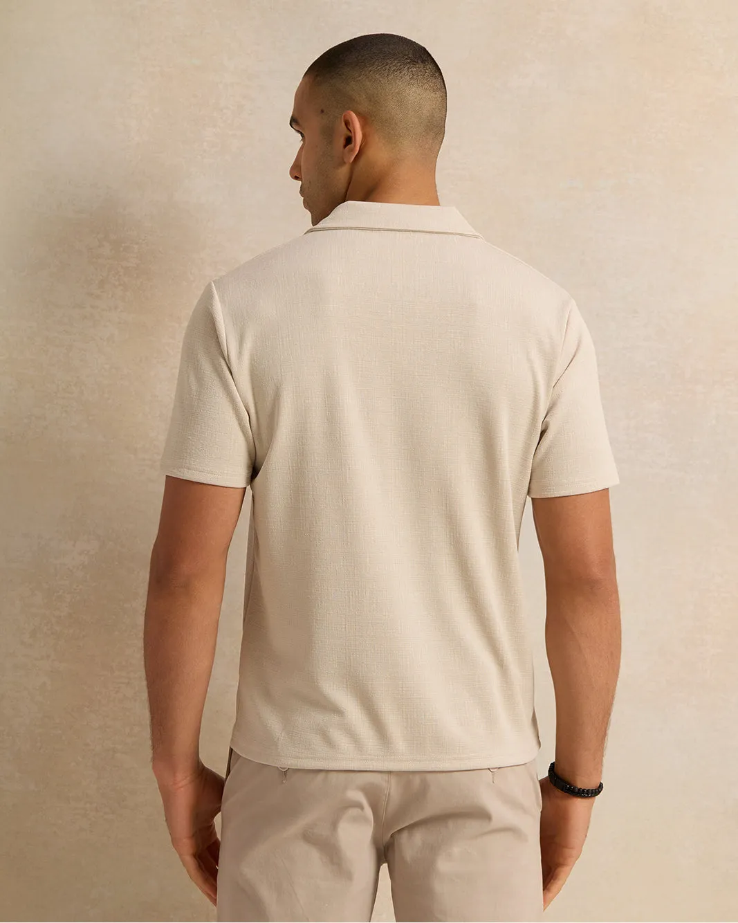 Men Beige Jacquard Short Sleeve Shirt sold by Redtag product image thumbnail 3
