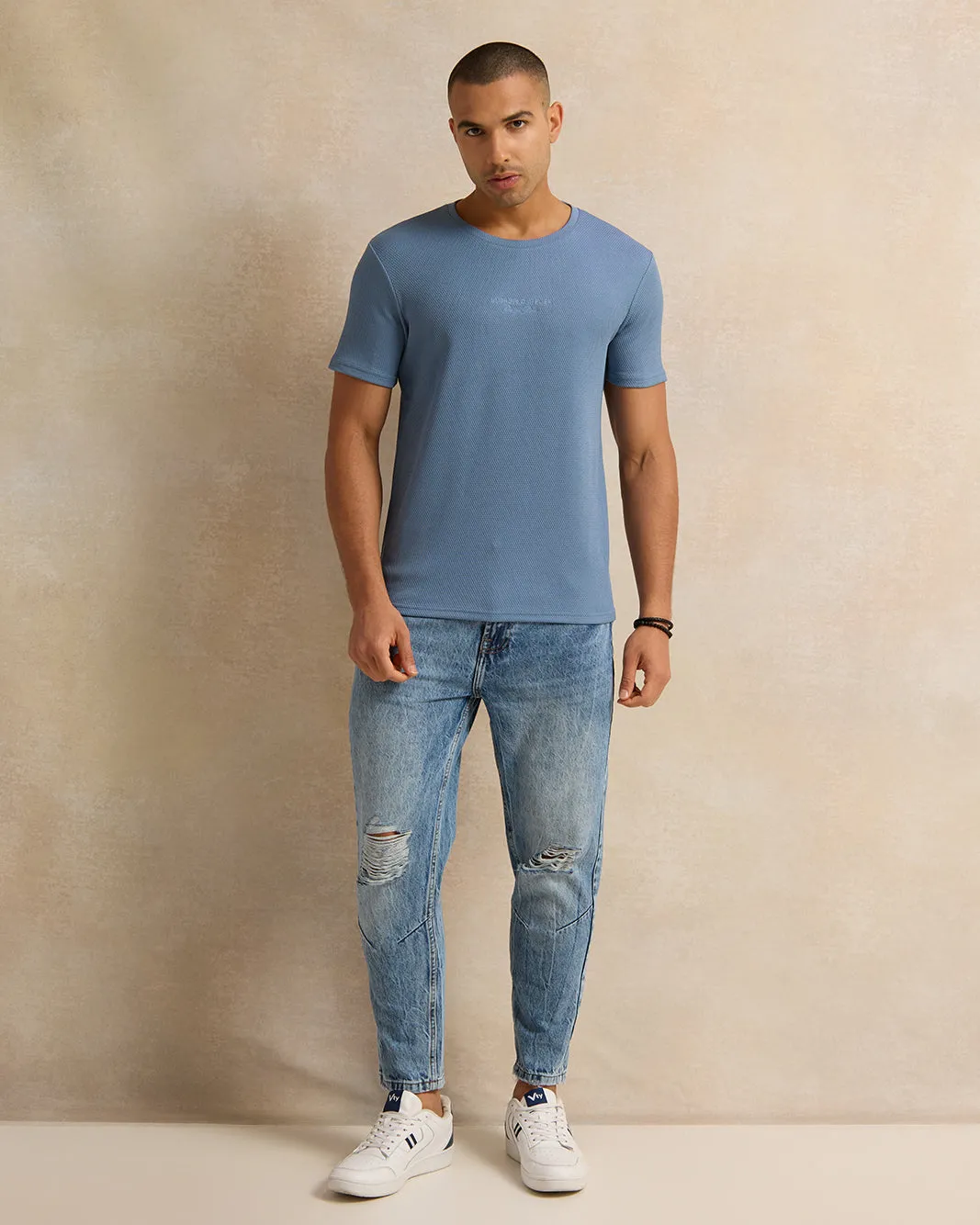 Men Blue Jacquard T-Shirt sold by Redtag product image thumbnail 2