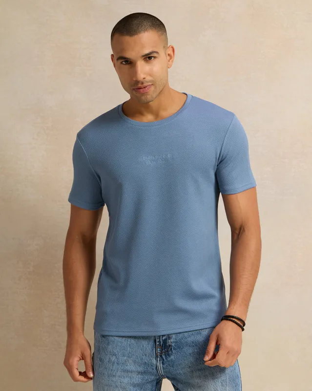 Men Blue Jacquard T-Shirt sold by Redtag