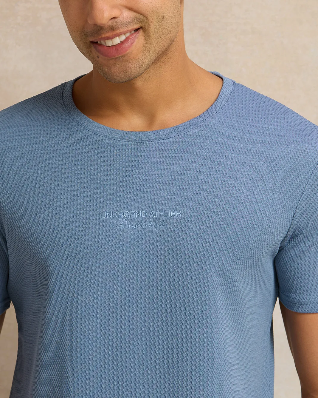Men Blue Jacquard T-Shirt sold by Redtag product image thumbnail 4
