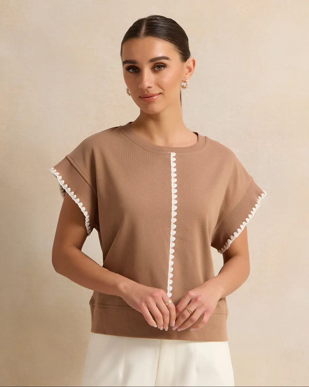 Women Brown Embroidered Top sold by Redtag