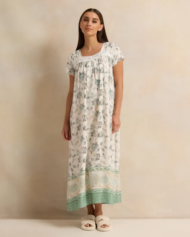 Women Cream Printed Nightgown sold by Redtag