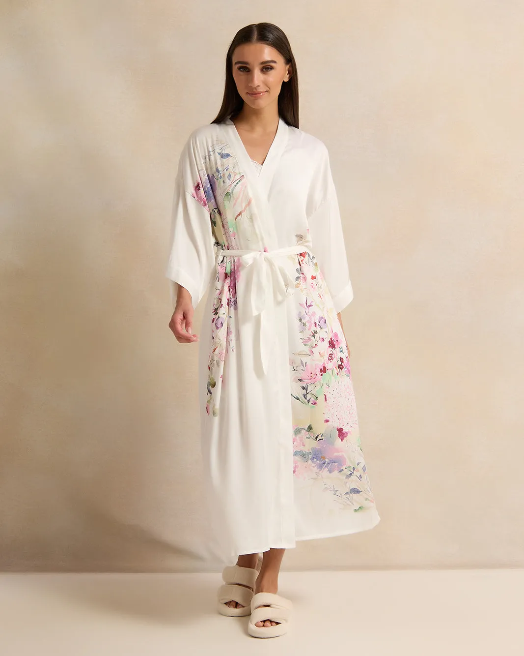 Women White Printed Long Sleeve Robe sold by Redtag