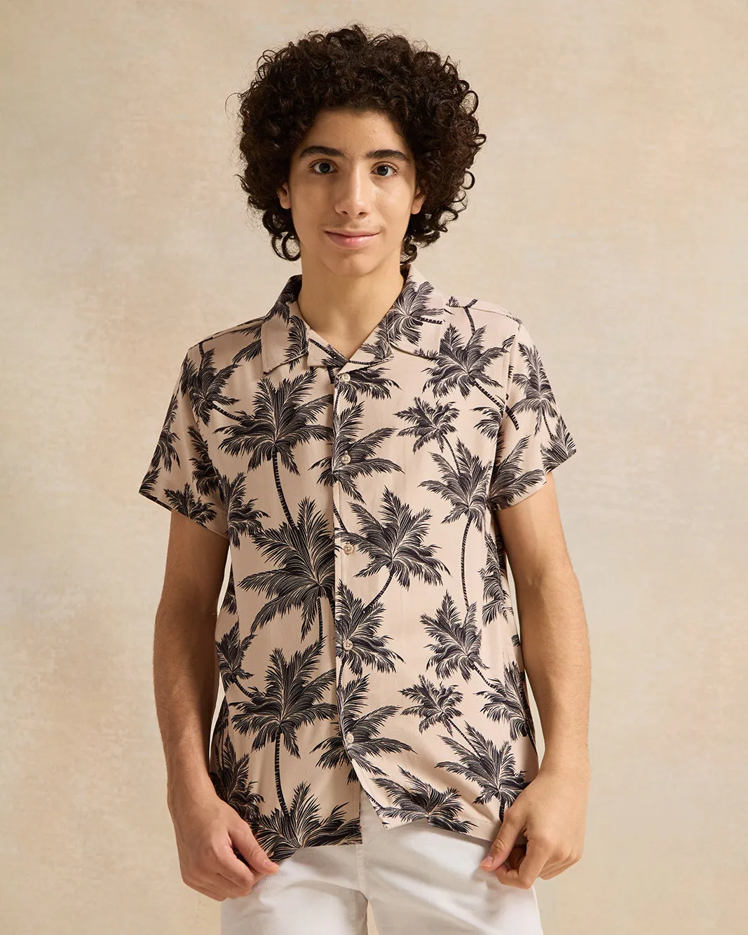 Senior Boys Beige Printed Shirt sold by Redtag