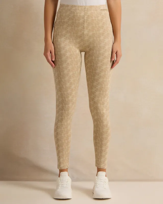 Women Beige Printed Leggings sold by Redtag