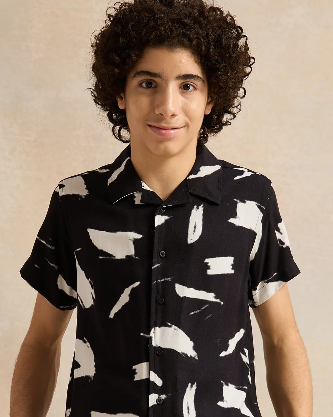 Senior Boys Black Printed Resort Shirts sold by Redtag product image thumbnail 4