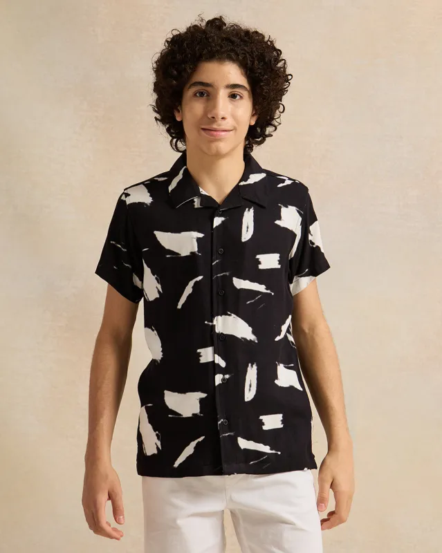 Senior Boys Black Printed Resort Shirts sold by Redtag