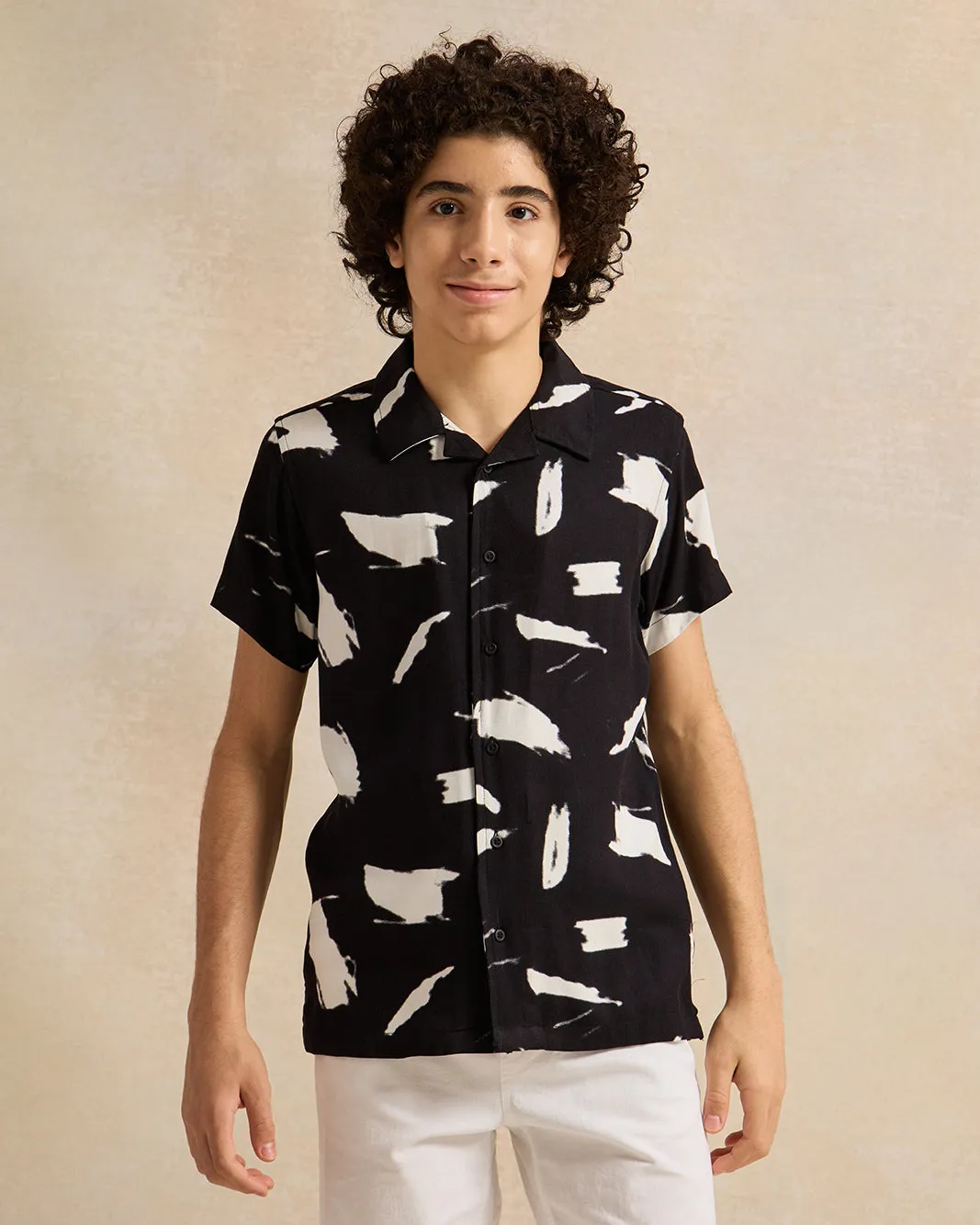 Senior Boys Black Printed Resort Shirts sold by Redtag