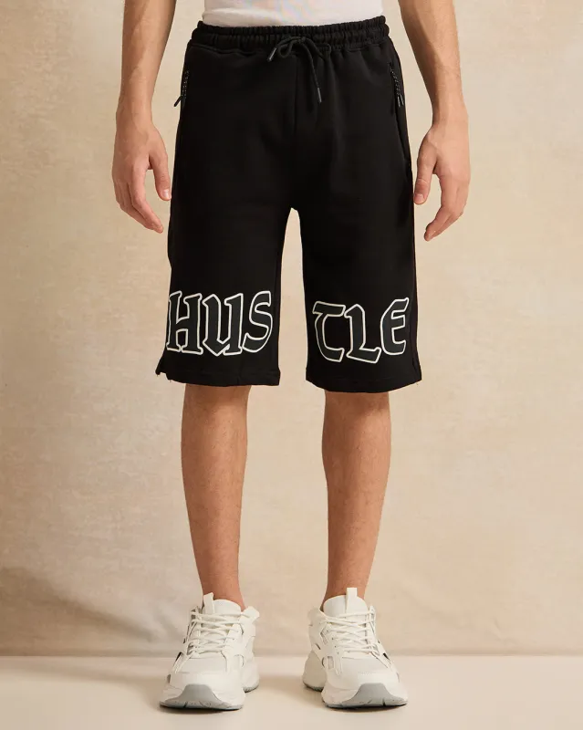 Senior Boys Black Hustle Print Active Shorts sold by Redtag