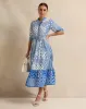 Women Blue Scarf Printed Tiered Dress sold by Redtag