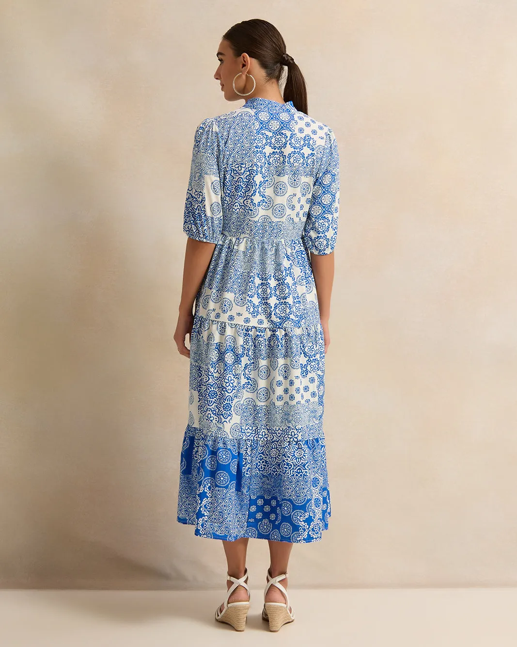 Women Blue Scarf Printed Tiered Dress sold by Redtag product image thumbnail 3