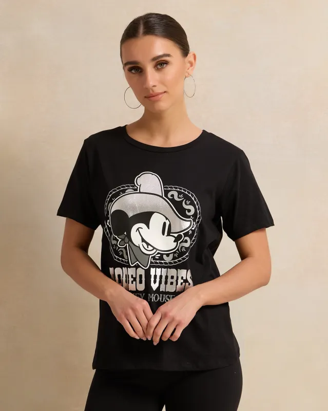 Women Black Mickey Mouse Printed T-Shirt sold by Redtag