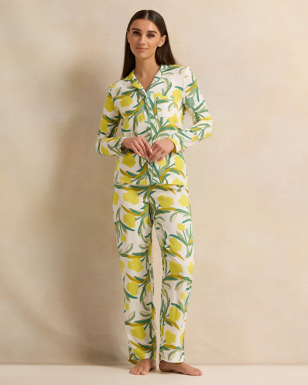 Women Ivory Printed Collared Pyjama Set (2 Piece) sold by Redtag