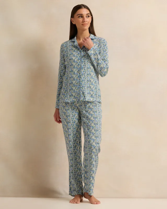Women Blue Printed Collared Pyjama Set (2 Piece) sold by Redtag