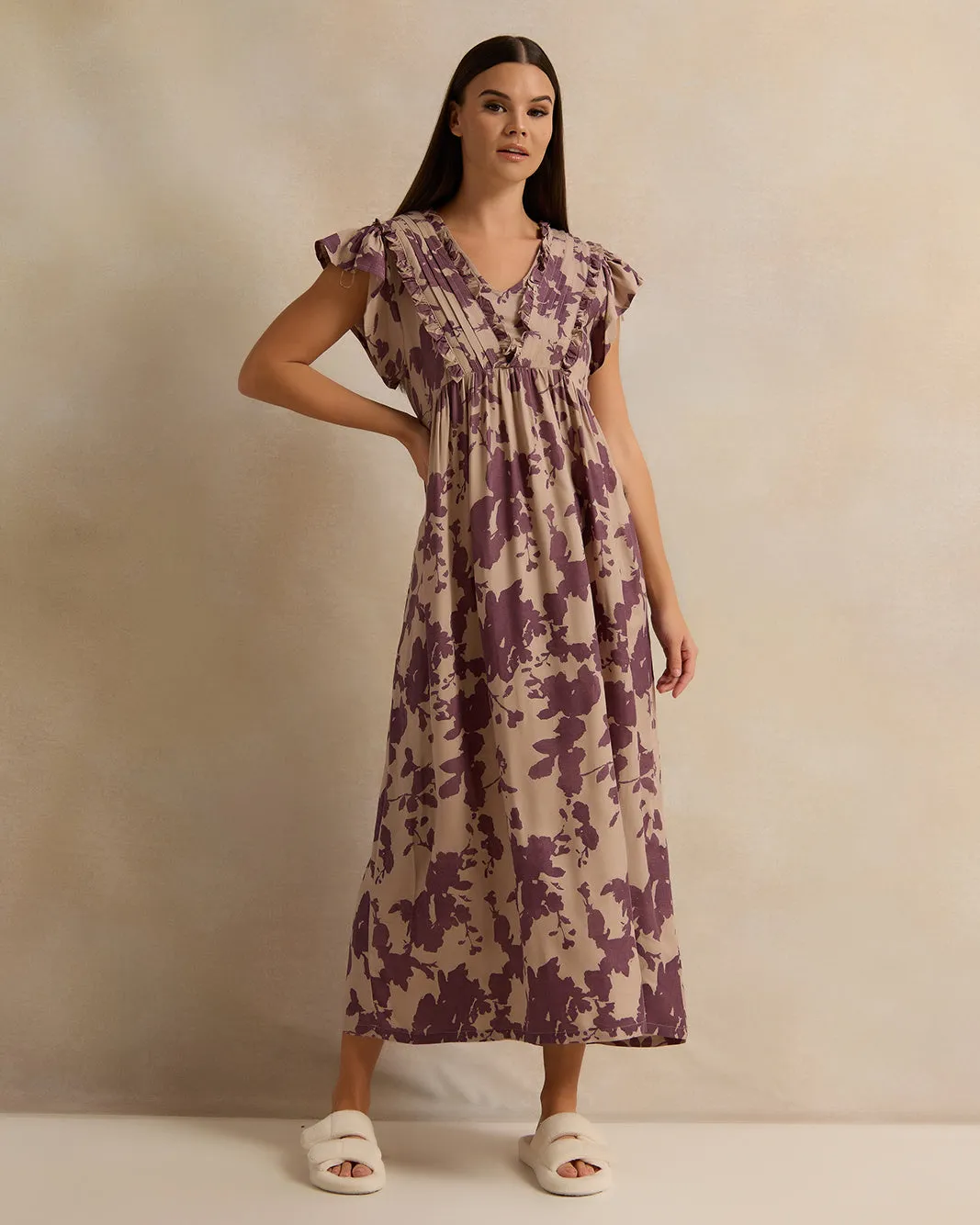 Women Brown Allover Print Nightgown sold by Redtag