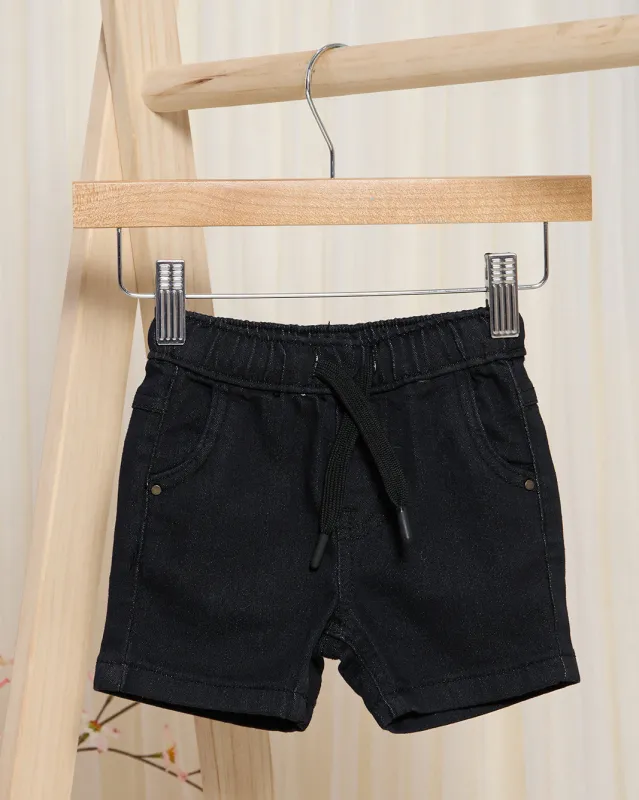 Infant Boys Black  Denim Pull On Shorts sold by Redtag