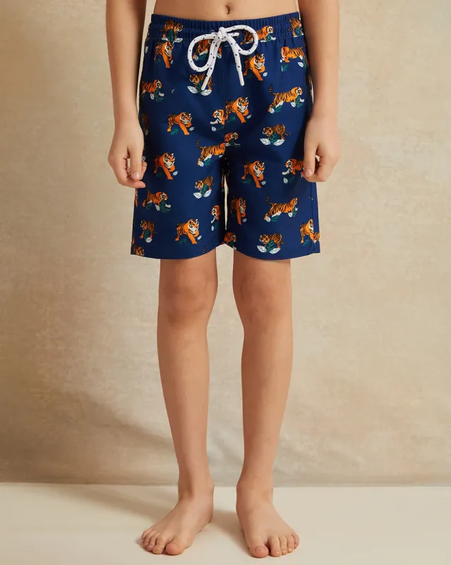 Boys Blue Tiger Print Swim Short sold by Redtag
