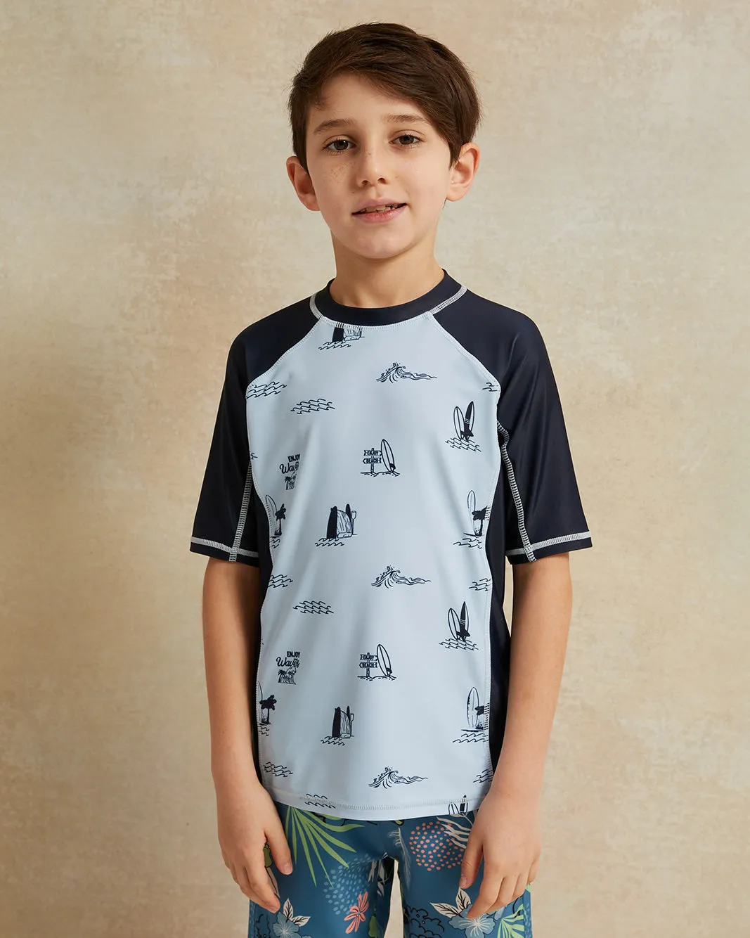 Boys Blue Surf Beach Rash Guard Swimwear T-Shirt sold by Redtag