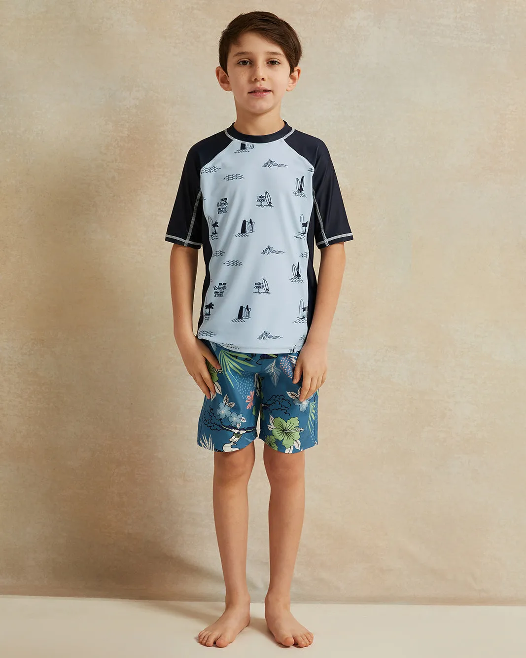 Boys Blue Surf Beach Rash Guard Swimwear T-Shirt sold by Redtag product image thumbnail 2