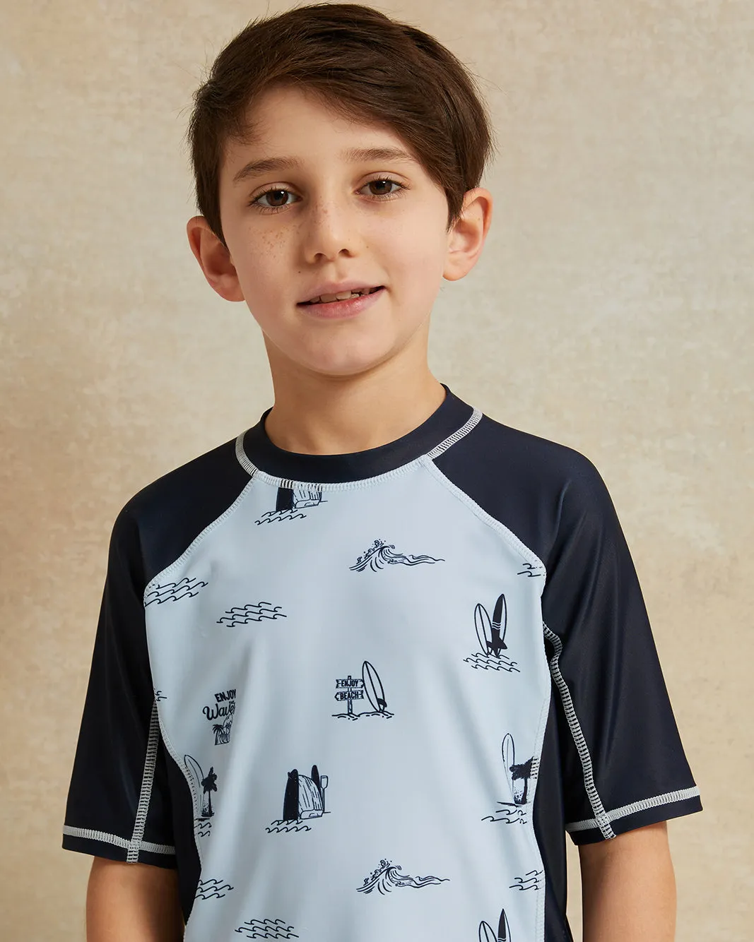 Boys Blue Surf Beach Rash Guard Swimwear T-Shirt sold by Redtag product image thumbnail 4