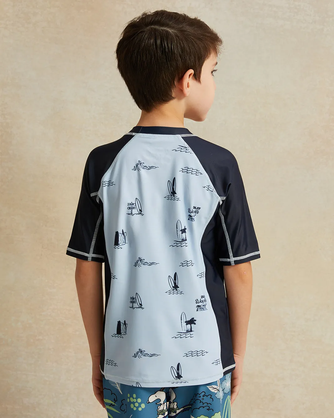Boys Blue Surf Beach Rash Guard Swimwear T-Shirt sold by Redtag product image thumbnail 3