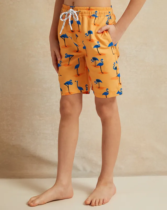 Boys Orange Flamingo Print Swim Short sold by Redtag