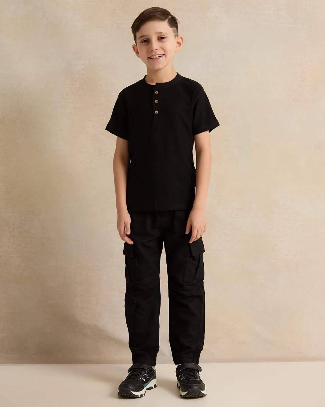 Boys Black Henley T-Shirt sold by Redtag product image thumbnail 2