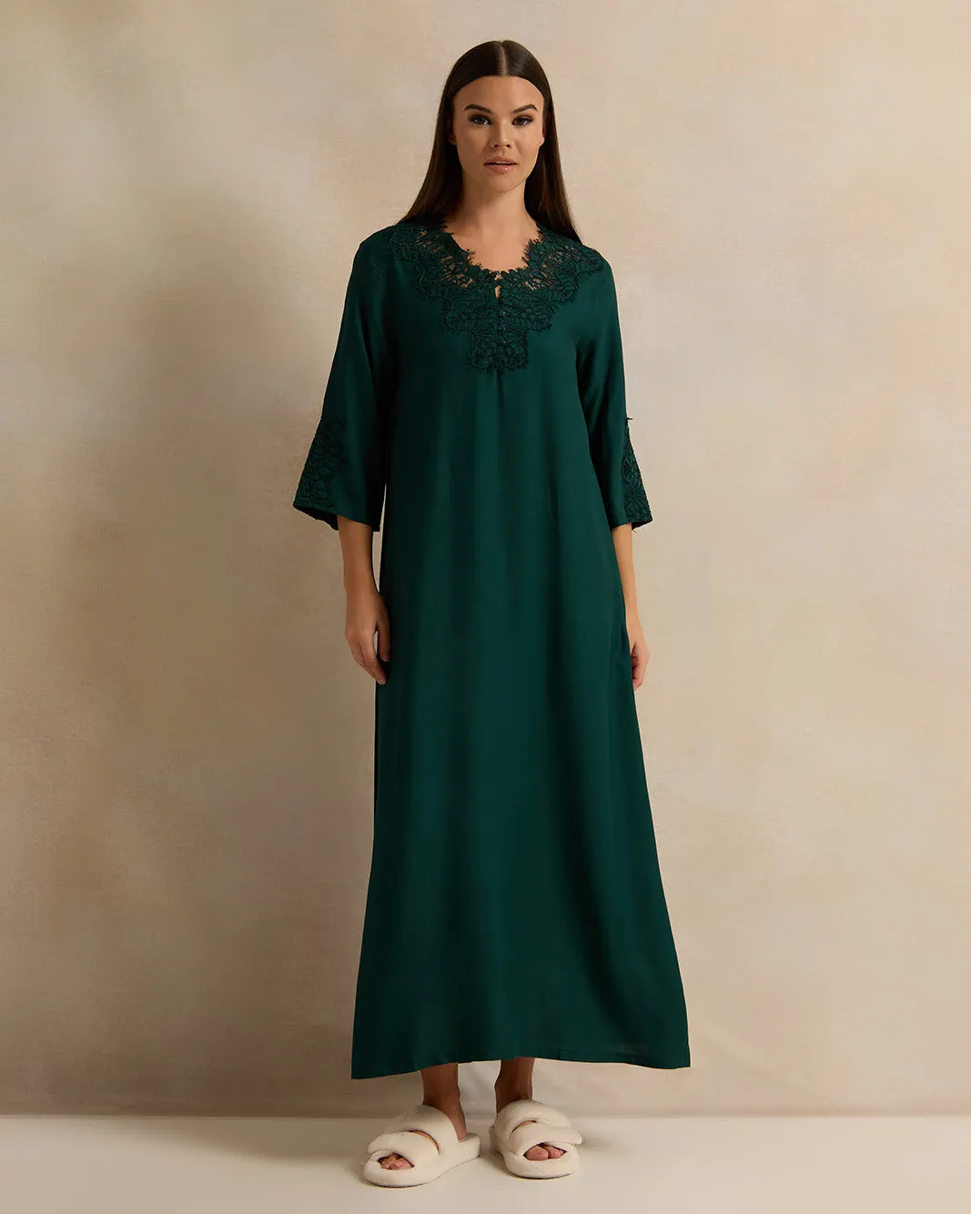 Women Green Solid Lace Nightgown sold by Redtag product image thumbnail 4