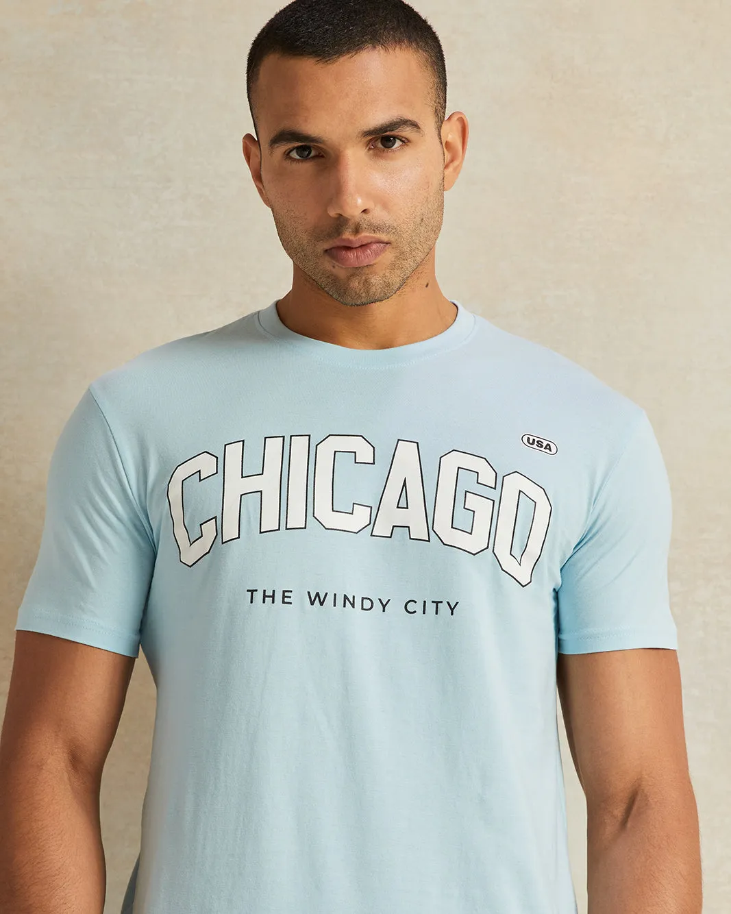 Men Blue Chicago Print T-Shirt sold by Redtag product image thumbnail 4