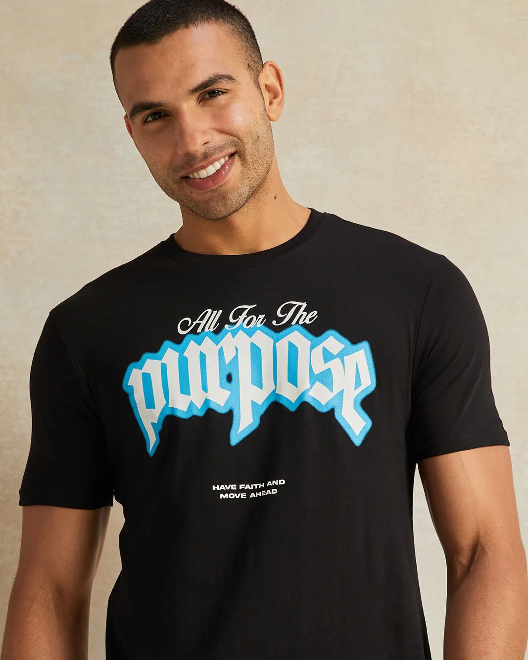 Men Black Placement Print T-Shirt sold by Redtag product image thumbnail 4