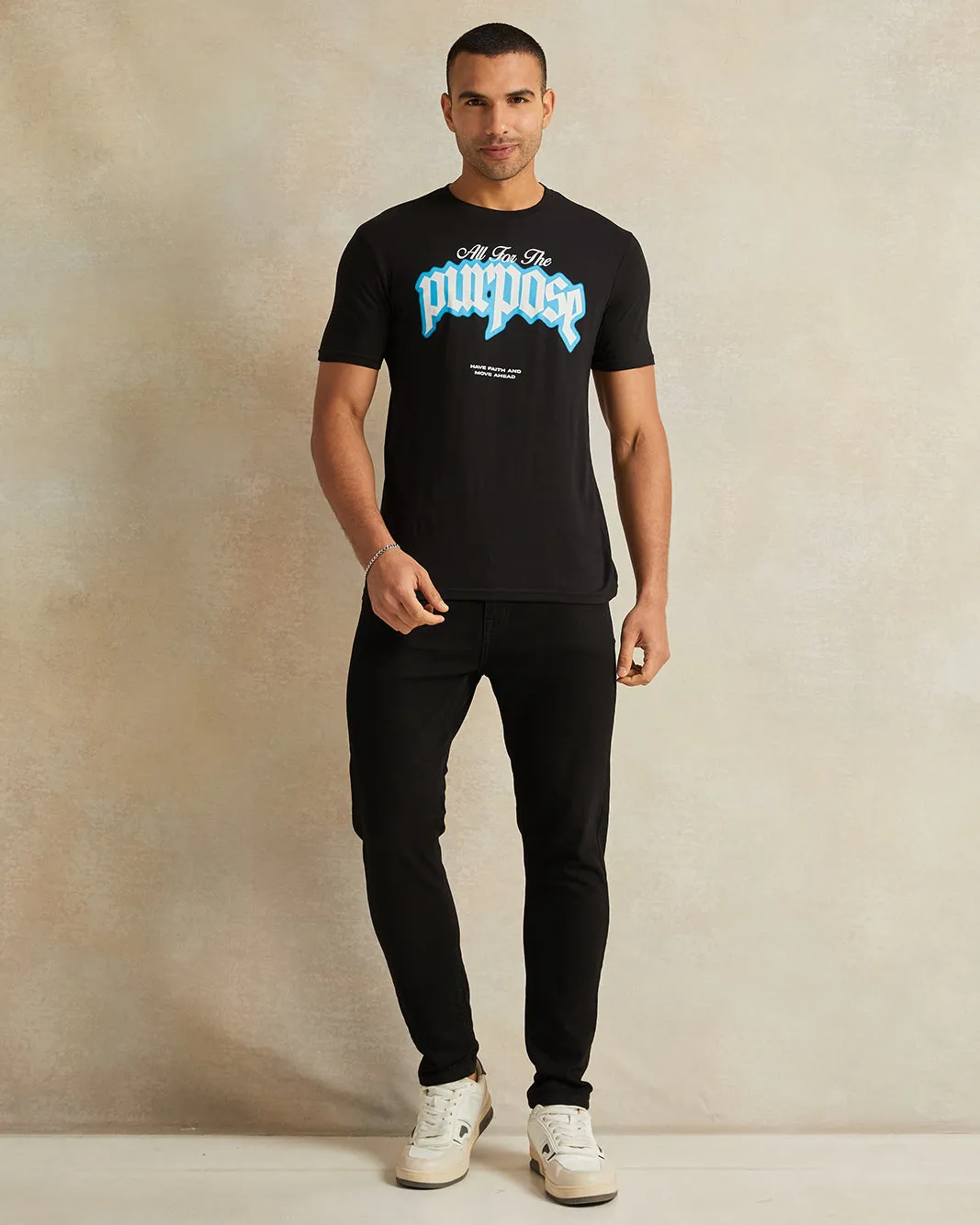 Men Black Placement Print T-Shirt sold by Redtag product image thumbnail 2