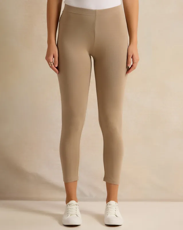 Women Beige Plain Leggings sold by Redtag